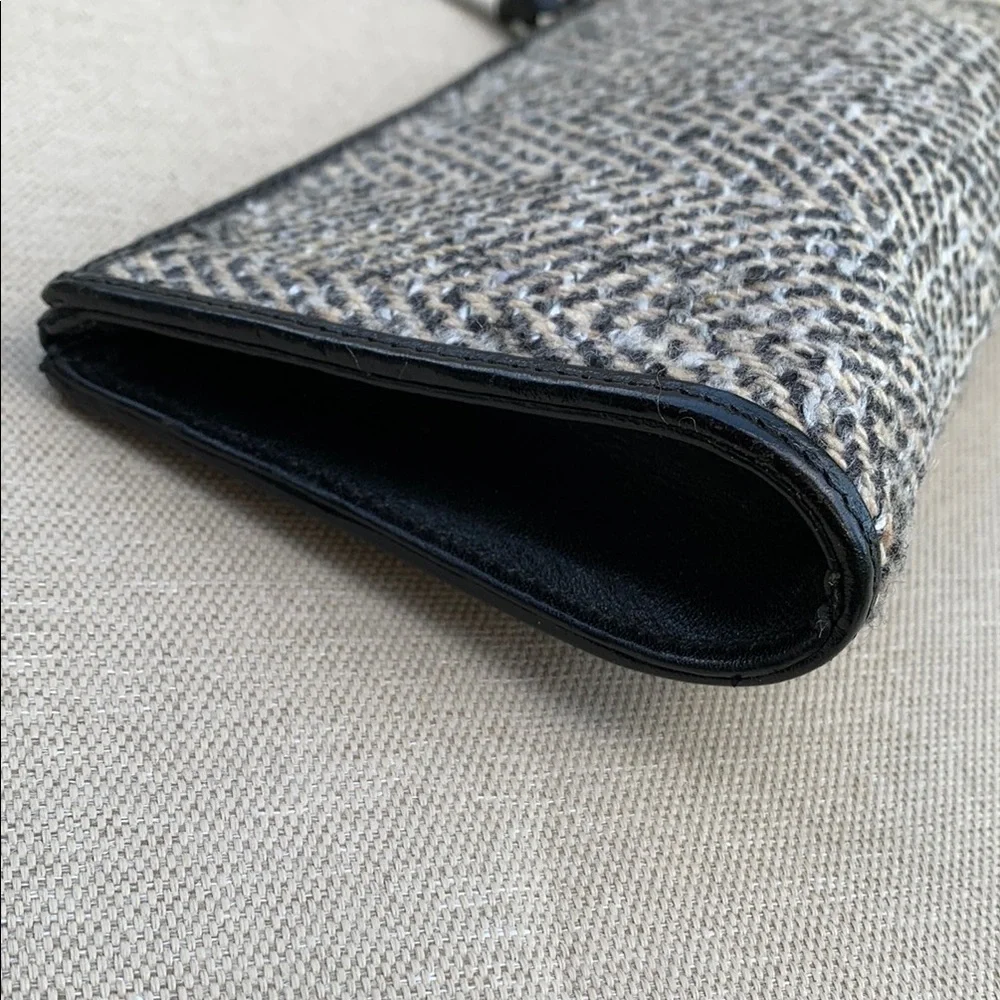 MONSAC Black and Tan Clutch Leather Trim Zip Top Vintage
